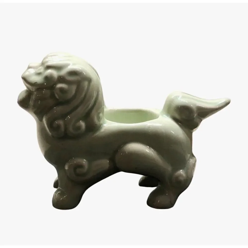 Foo Dog Candle Holder—VNT MCM Celadon Green Asian Style Figure